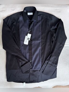 Eton Black Men’s Satin-Panel Dress Shirt